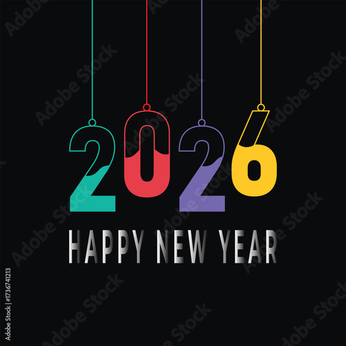 2026 Happy New Year typography design, 2026 lettering design template
