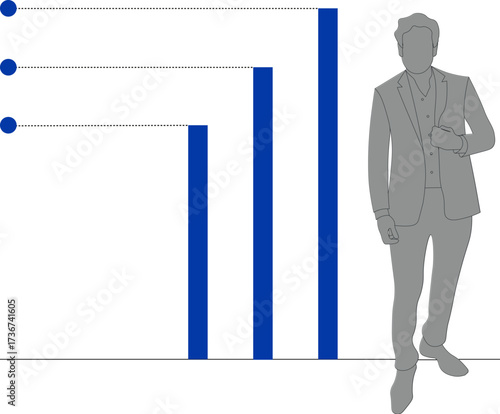 Gráfico de barras con silueta de empresario en estilo corporativo, fondo transparente, png, bar chart, businessman, silhouette, corporate vector, growth, presentation, infographic, statistics, report