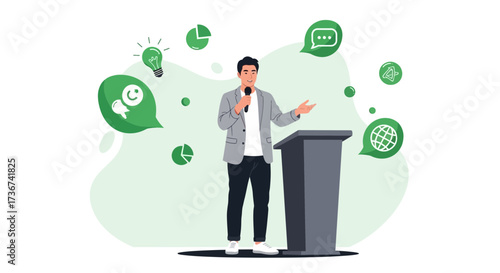 Public Speaker Presenting His Business Strategy And Innovative Ideas From Podium
