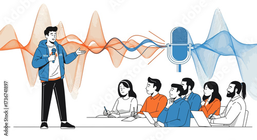 Public Speaking Session: A Speaker's Voice Creates Impactful Waves of Sound Resonance