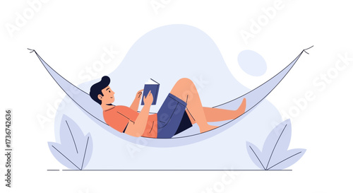 Relaxed Individual Reading A Book While Lounging In A Hammock, Joyful Leisure Time