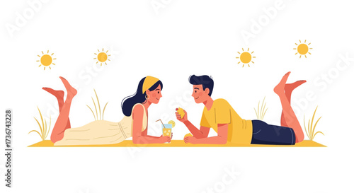 Relaxing Couple Enjoying Refreshments on a Sunny Day with Golden Yellow Hues