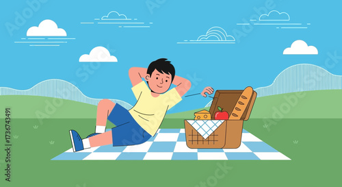 Relaxing Picnic Scene Featuring A Young Person Enjoying An Outdoor Day Amidst Nature