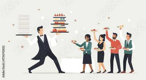 Restaurant Staff Serving Delicious Food at a Social Gathering or Event