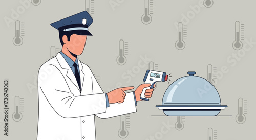 Restaurant Temperature Check Illustration Depicting Hygiene and Food Safety Measures