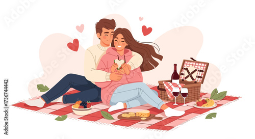 Romantic Picnic Scene Depicting Sweet Companionship Under A Blissful Afternoon Sky
