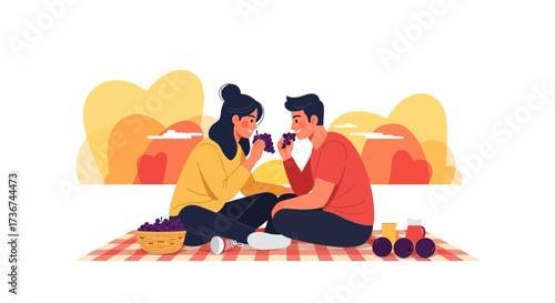 Romantic Picnic Under The Sunset: A Shared Moment of Leisure and Enjoyment