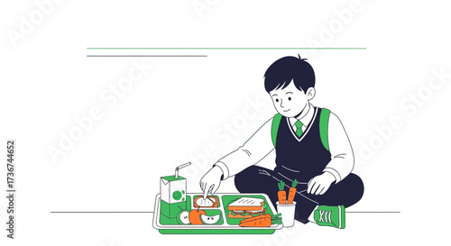 School Lunchtime Illustration Of A Young Student Preparing His Midday Meal
