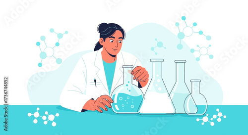 Scientist Conducting Experiments, Utilizing Laboratory Equipment And Chemical Solutions