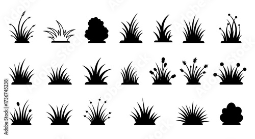 Grass icon, grass field outline scribble background. grass icon set, Black lawn grass icon, Eco symbol of green grass. grass icon black vector illustration