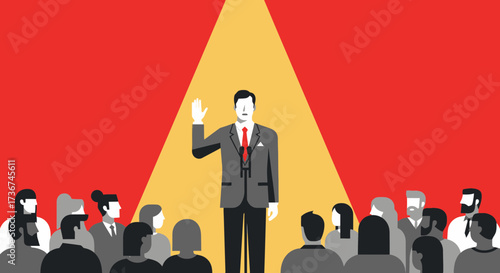 Speaker Addressing Crowd Under Spotlight: A Clear Vector Illustration Representing Power and