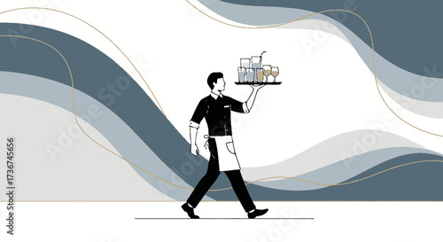 Server Delivering Beverages with Style in Modern Aesthetic, Offering Refreshment, and Service