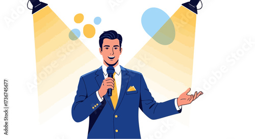 Speaker giving a presentation on stage vector illustration, business concept no comma at the end