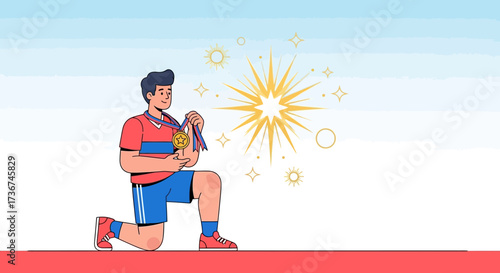 Sporting Medalist Earns Acclaim, Celebrates Victoriously Kneeling, Amidst Stellar Brilliance