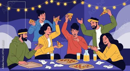 Sharing Delicious Pizza With Friends At A Festive Gathering Celebrating Food And Company