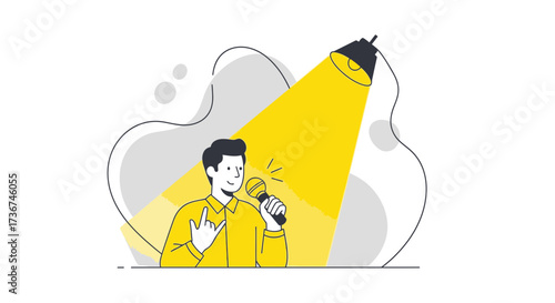 Singer Performing Under The Spotlight in a Trendy, Modern, Vector Illustration Style