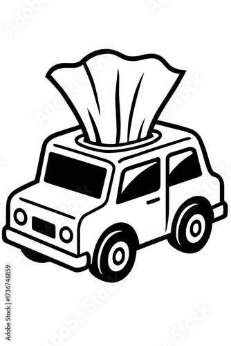 Car Shaped Tissue Box - Black and White Vector Illustration