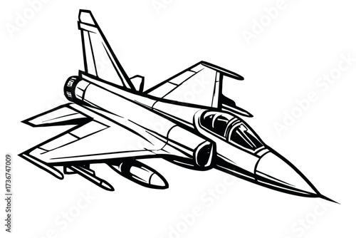 Fighter Jet Line Art - Black and White Military Aircraft Vector Illustration