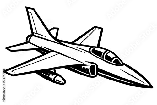 Fighter Jet Vector Illustration - Black and White Military Aircraft Graphic