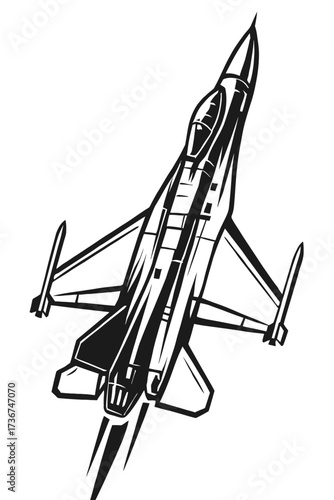 Fighter Jet Vector Graphic - Black and White Military Aircraft Illustration