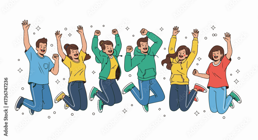 Fototapeta premium Happy Friends Jumping Together in Celebration