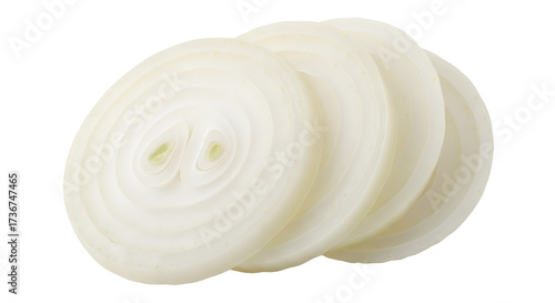 Fresh Sliced White Onion Rings Isolated on White Background