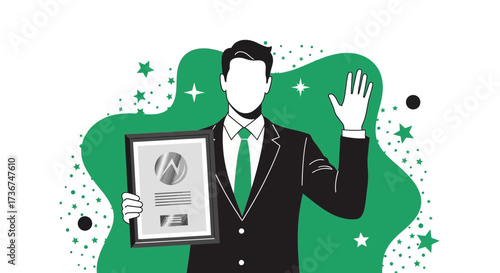 Success Recognition Cartoon: An Elegant Figure Showcasing Achievement And Acknowledgment