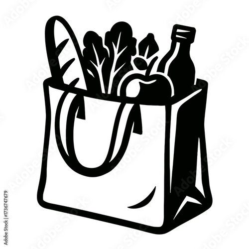 Grocery Bag Filled with Fresh Food Vector - Eco-Friendly Shopping