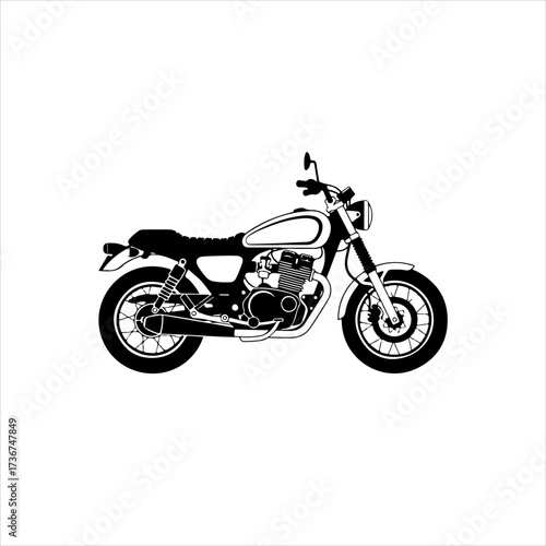 Black and white side profile illustration of a classic standard motorcycle on a plain white background.