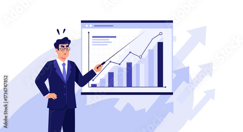 Successful Business Man Presenting Growth Statistics And Positive Financial Results