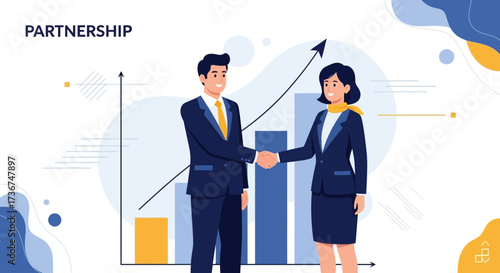 Successful Business Partnership Depicted With A Handshake And Upward Business Graph