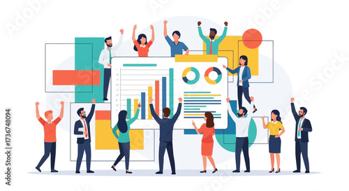 Successful Business Team Celebrating Achievement with Data Analytics and Analysis