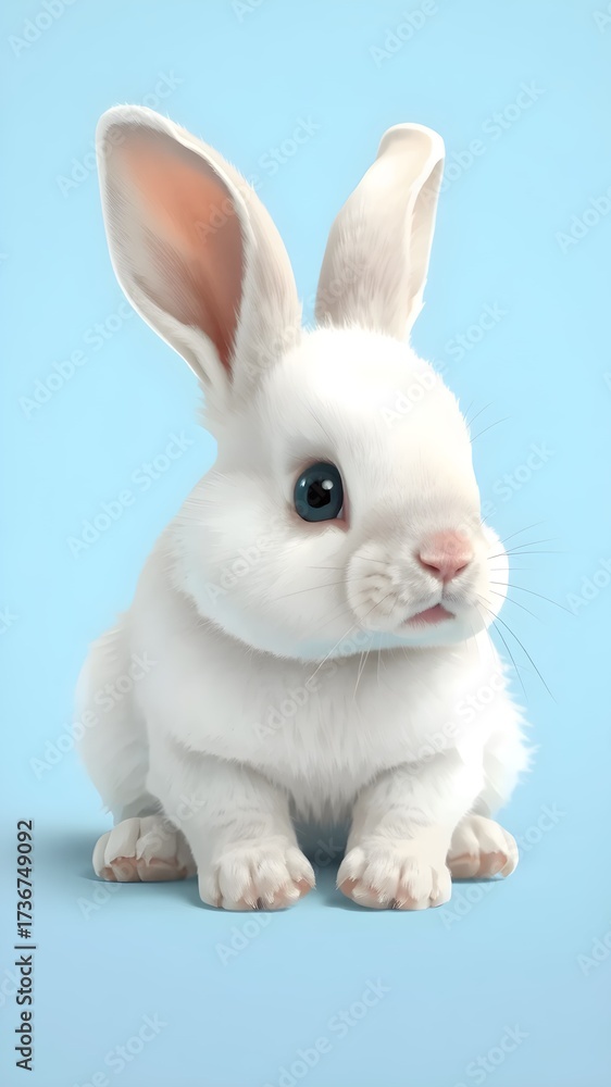 Fototapeta premium Adorable bunny on pastel background, flat cartoon