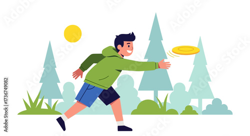 Man Throwing Frisbee In The Park Joyfully Depicted With A Sunny Day