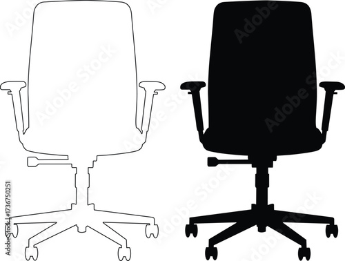 Office chair outline and black silhouette isolated on white background