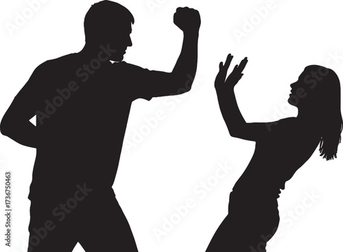 Domestic Violence Awareness Silhouette of Man Threatening Woman.
