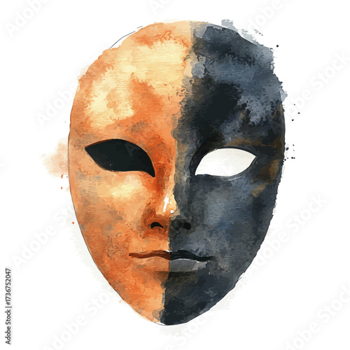 Wooden Mask, watercolor drawing vector, isolated on a white background.