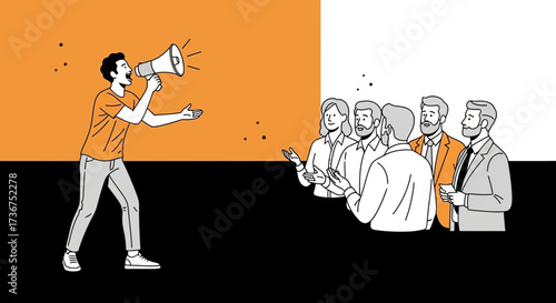 Man Using Megaphone and a Group of People, a Visualization of Public Announcements
