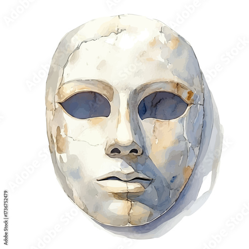 Wooden Mask, watercolor painting vector, isolated on a white background.