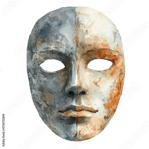 Wooden Mask, watercolor painting vector, isolated on a white background.