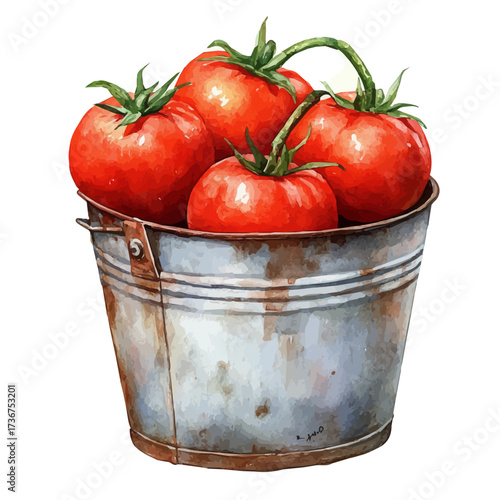 watercolor vector of Tomato Bucket, isolated on a white background.