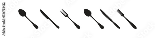 Fork, knife, and spoon. Menu symbol.