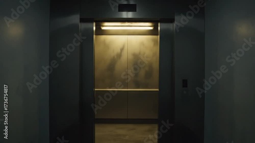 Atmospheric View of a Vintage Elevator Opening in a Dark Corridor.