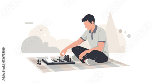 Man Engaged In Chess Game Outdoors, Representing Strategy And Leisure Activities