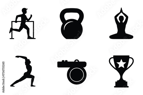 Fitness icons silhouette collection representing diverse sports and athletic activities