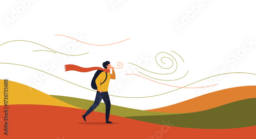 Man walking outdoors during autumn season enjoying the weather with a scarf on