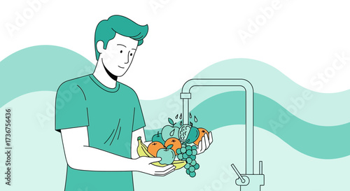 Man Washing Fresh Fruits Under Running Water for Healthy Consumption and Wellness