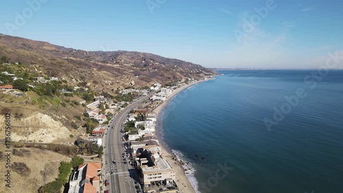 Aerial drone view of Malibu Los Angeles California showing the beautiful Pacific Coastline