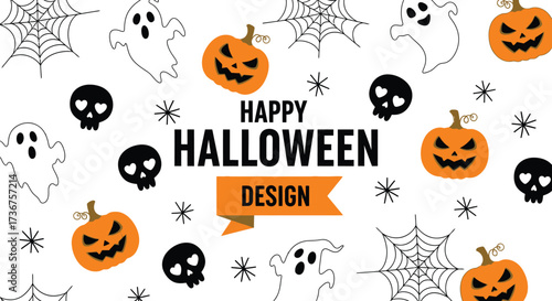 Spooky happy halloween design with pumpkins ghosts and skulls for festive celebrations