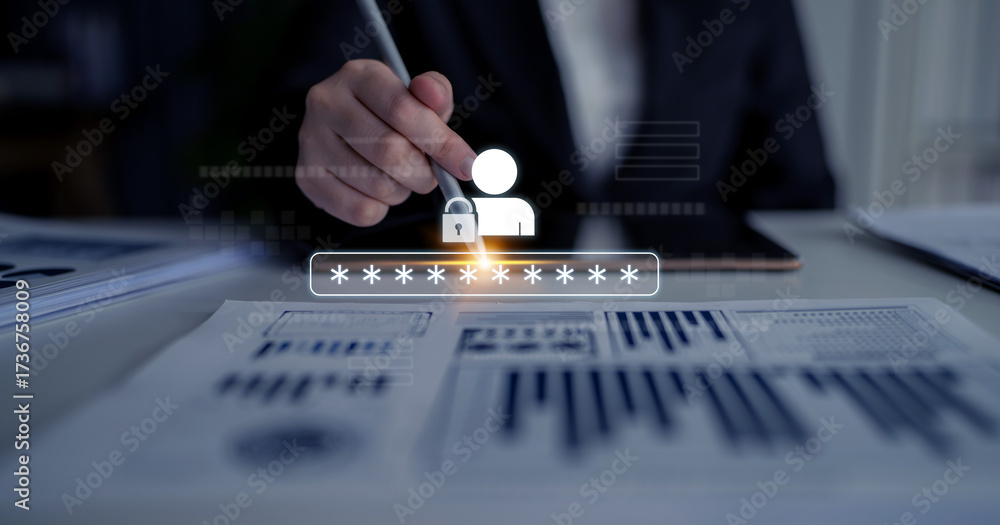 Fototapeta premium User authentication and password protection concept showing secure login, privacy safeguard, data protection, access control, and digital identity verification Latch